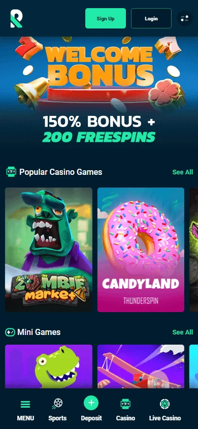 Rolletto Casino home view on a mobile browser